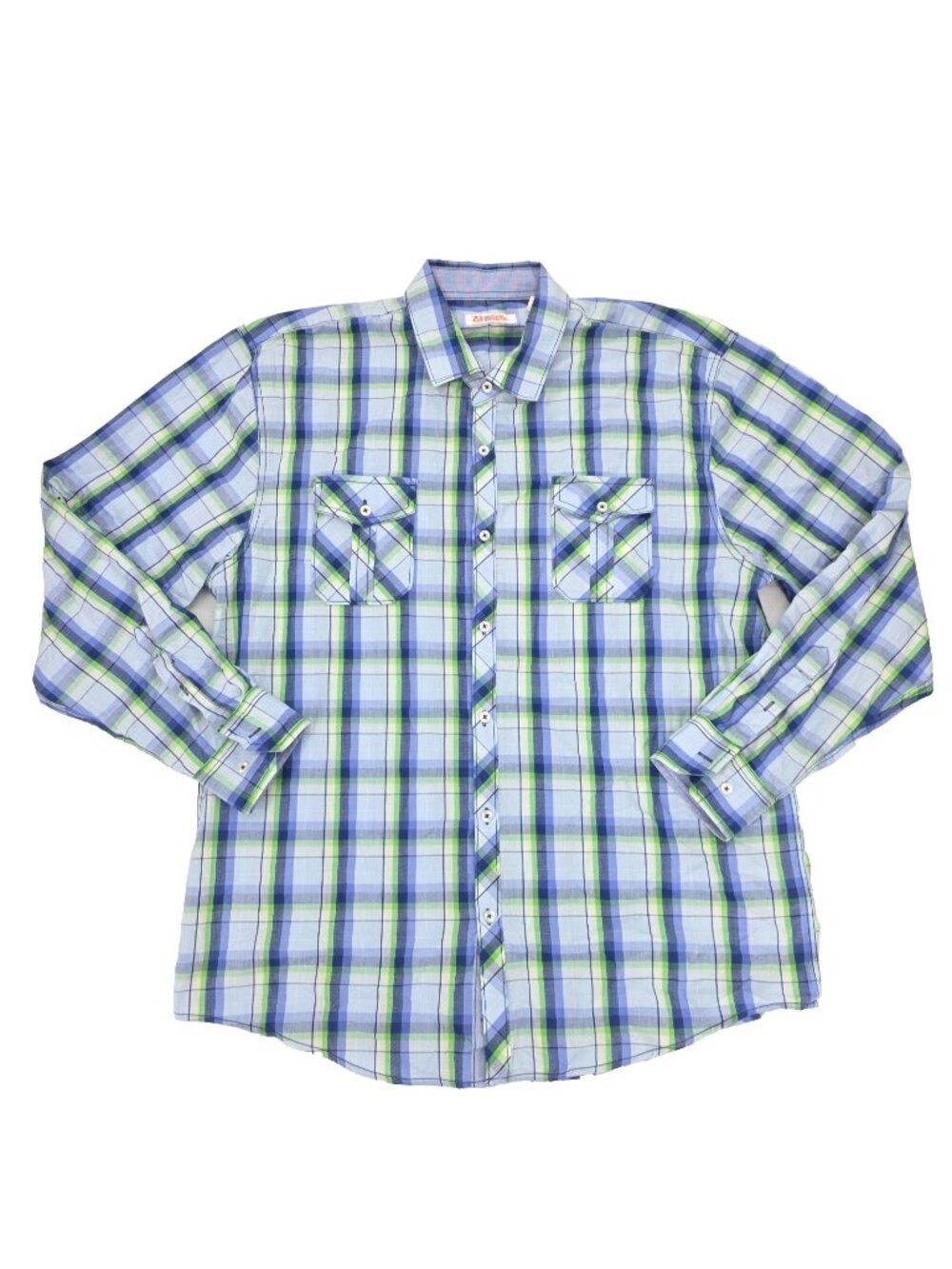 Michael Brandon Button Shirt Mens XXL 2XL Blue Roll Tab Pockets Plaid Western